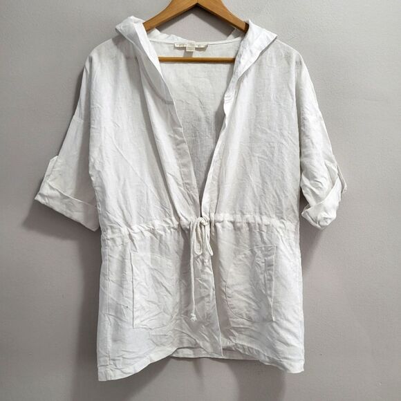 Boston Proper 100% Linen Hooded Swimsuit Coverup Waist Tie Robe Size Small - Picture 1 of 6
